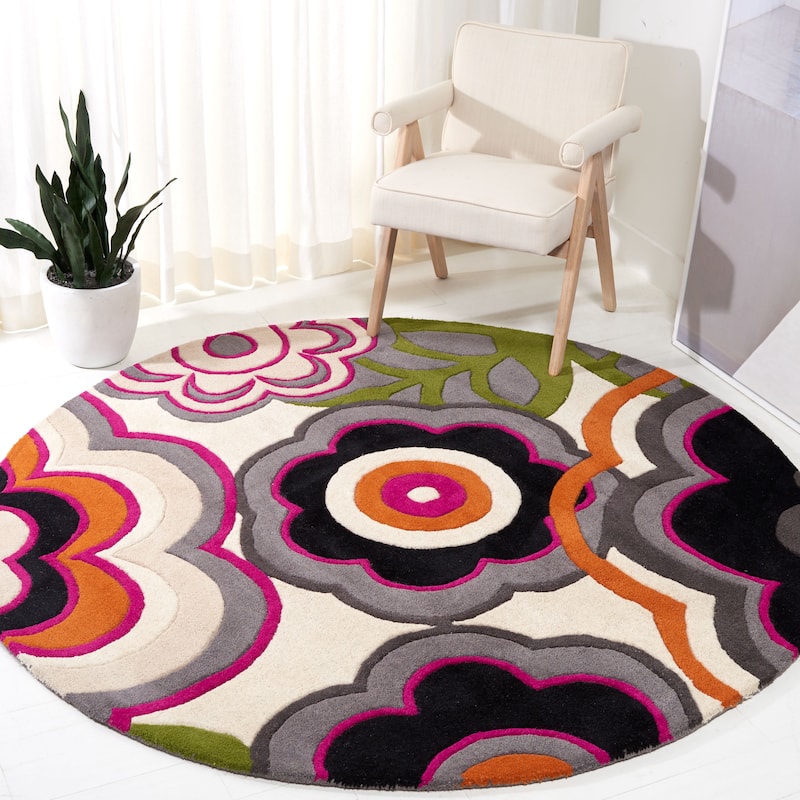 SAFAVIEH Handmade Soho Ashly Floral N.Z. Wool Rug - 6' Round - Multi