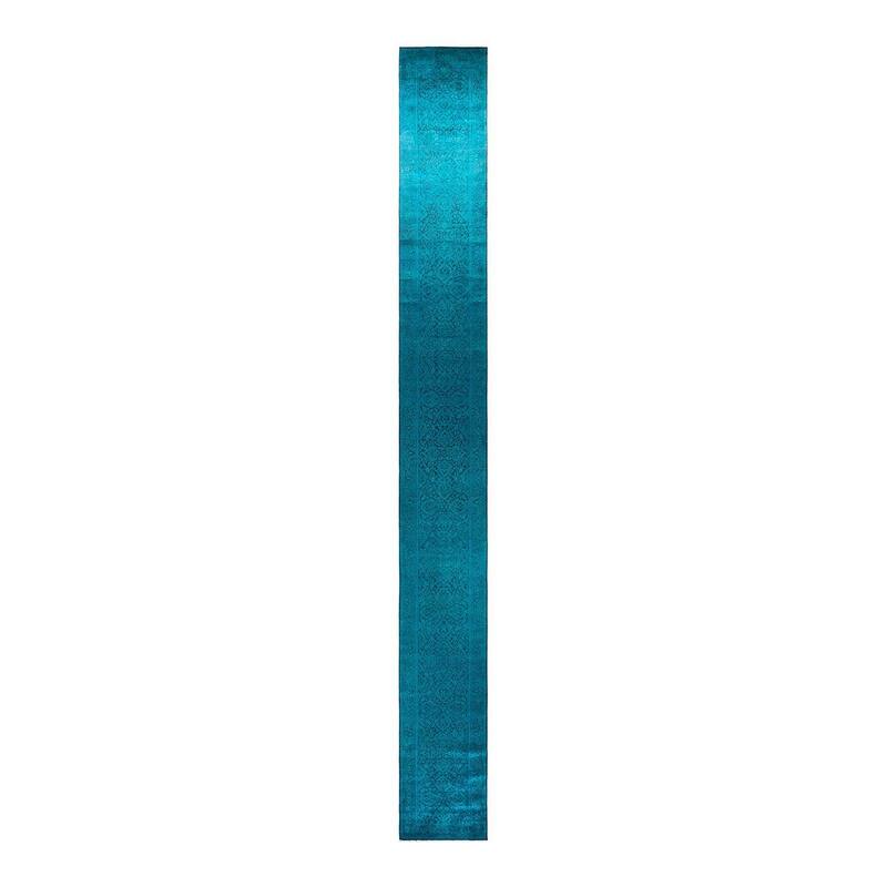 Overton Hand Knotted Wool Vintage Inspired Modern Contemporary Overdyed Blue Runner Rug - 2' 6" x 23' 9"