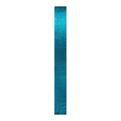 Overton Hand Knotted Wool Vintage Inspired Modern Contemporary Overdyed Blue Runner Rug - 2' 6" x 23' 9"