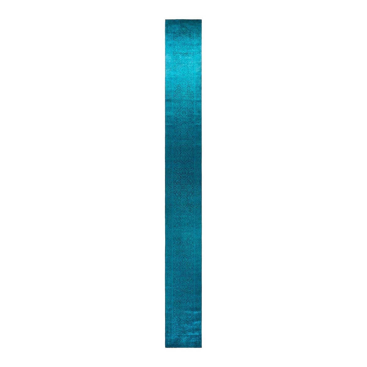 Overton Hand Knotted Wool Vintage Inspired Modern Contemporary Overdyed Blue Runner Rug - 2' 6" x 23' 9"