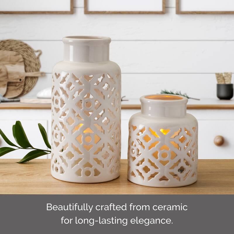 Elements Set of 2 White Pierced Ceramic Vases