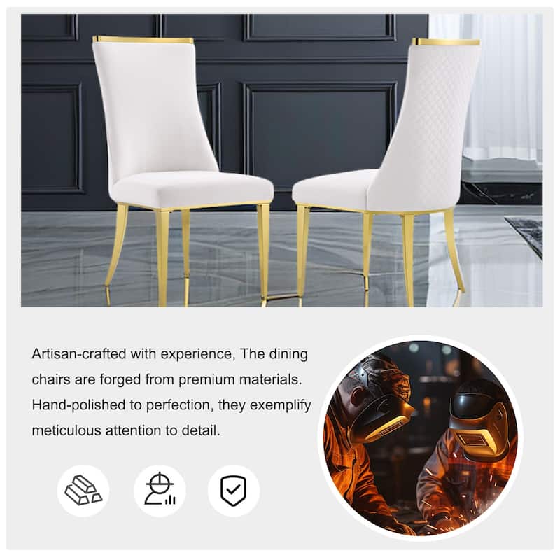 Polished Gold Dining Chairs with White Boucle Upholstery