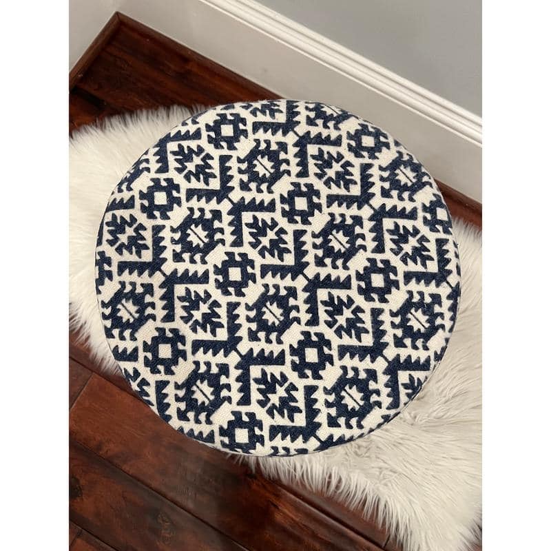 HERAT ORIENTAL Wooden Round Upholstered Cloth Stool - 14"W x 14"D x 17"H