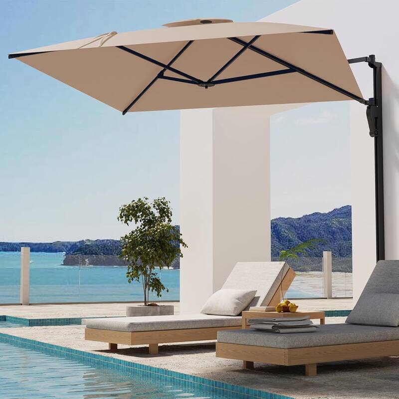 AECOJOY 10 FT. Wall Mount Umbrella Outdoor Patio, Large Patio Rectangular Aluminum Cantilever Umbrellas - Beige