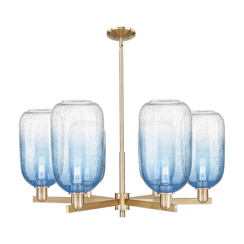 Innovations Lighting Downtown Urban - Brookhaven Cloche - 6 Light 24" Stem Hung Chandelier - Champagne Bronze/Sapphire Blue