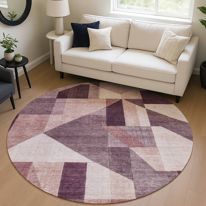 Machine Washable Indoor/ Outdoor Modern Geo Chantille Rug