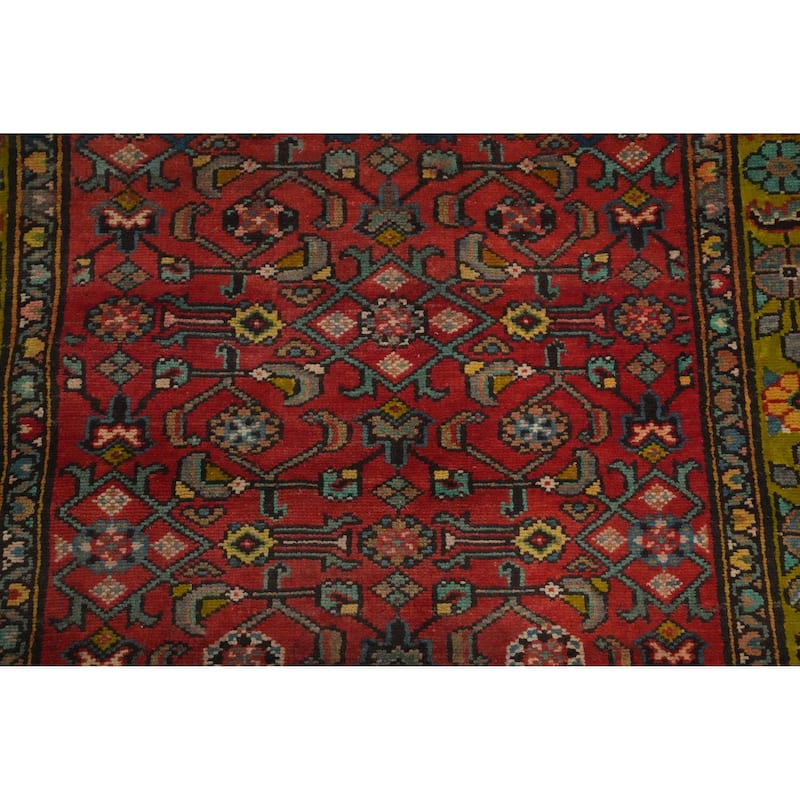 Hand Knotted Oriental 100% Wool Carpet Traditional Floral Red Hamedan Runner Rug - 12' 2'' X 3' 11''