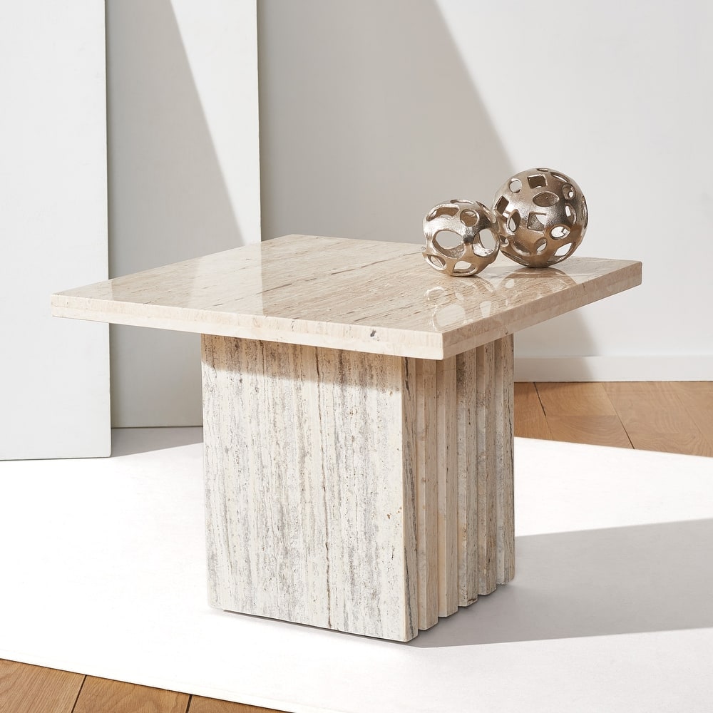 SAFAVIEH Couture Eftenia Tall Square Marble Accent Table - 21 In W x 21 In D x 16 In H - 21"W x 21"D x 16"H