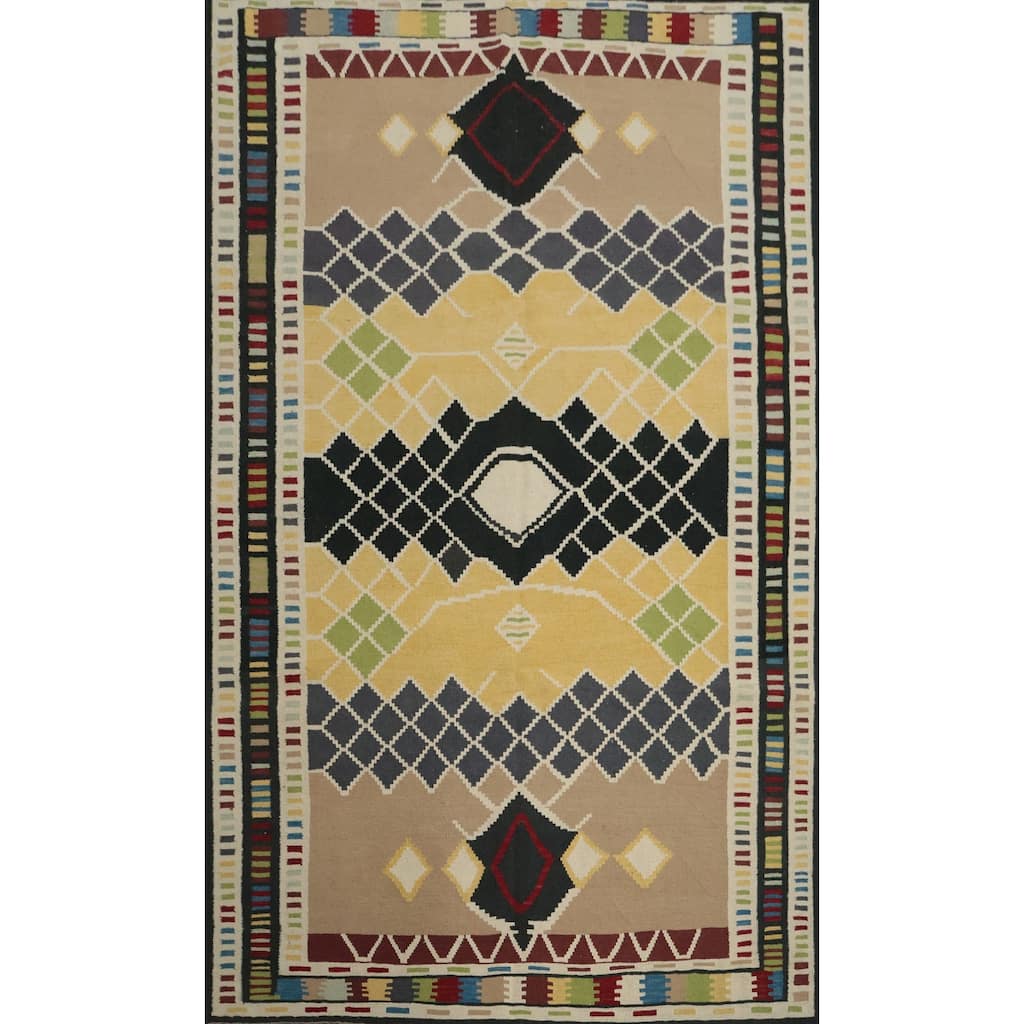 Hand Woven Oriental 100% Wool Carpet Southwestern Geometric Multi-Colored Kilim Area Rug - 10' 3'' X 6' 11''