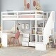 preview thumbnail 2 of 13, White Twin Size Loft Bed with 4 Drawers and L-Shaped Desk, Pine Wood Twin Bed Frame with Cabinet and Storage Staircase
