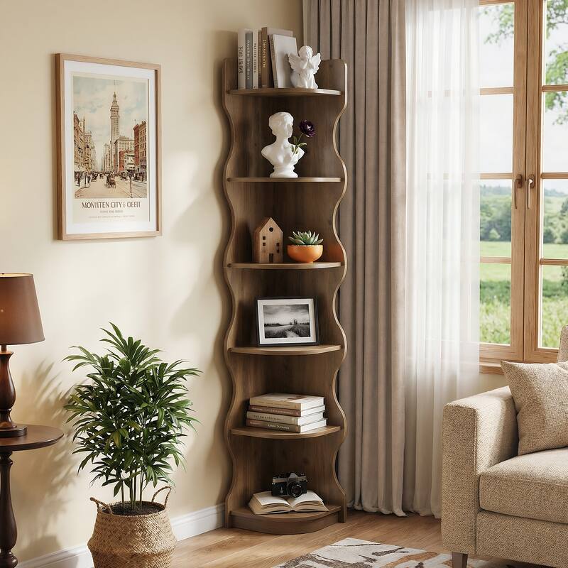 Corner Bookcase, 70.8'' Tall Corner Shelf Storage Display Rack - 13.8'' W × 13.8'' D × 70.8'' H