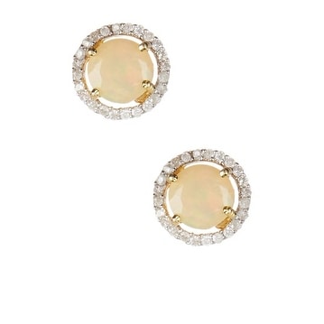 14k gold and diamond and ethiopian opal stud earrings, genuine 14k gold and opal stud halo earrings