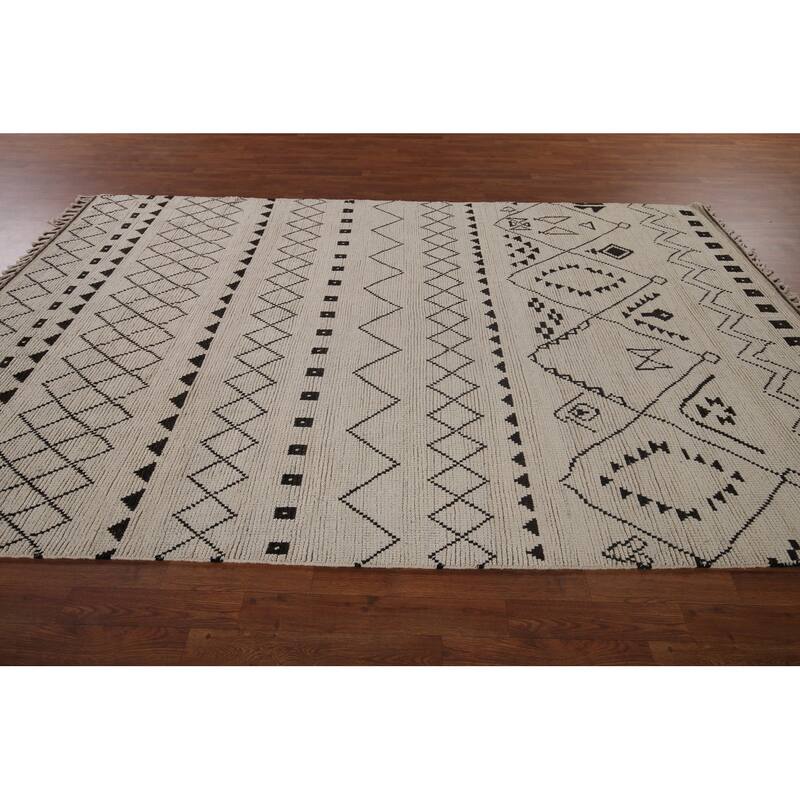 Moroccan Oriental Area Rug Hand-Knotted Wool Carpet - 6'9"x 10'8"