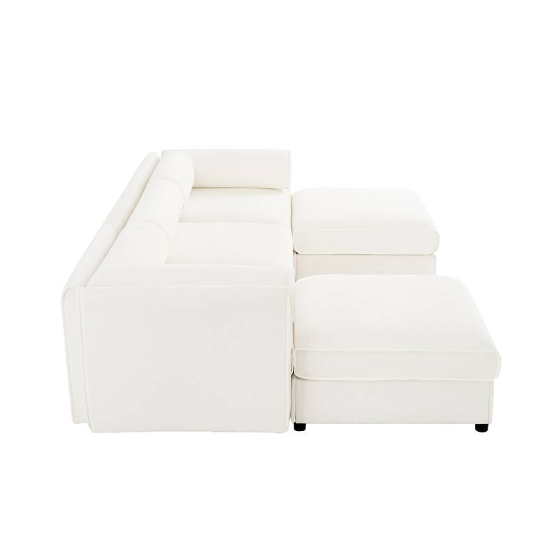 109" Chenille U-Shaped 3-Seater Sofa with Ottoman & Storage