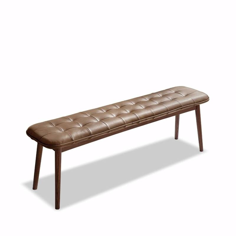 Genuine Leather Upholstered Bench - Solid Oak Frame