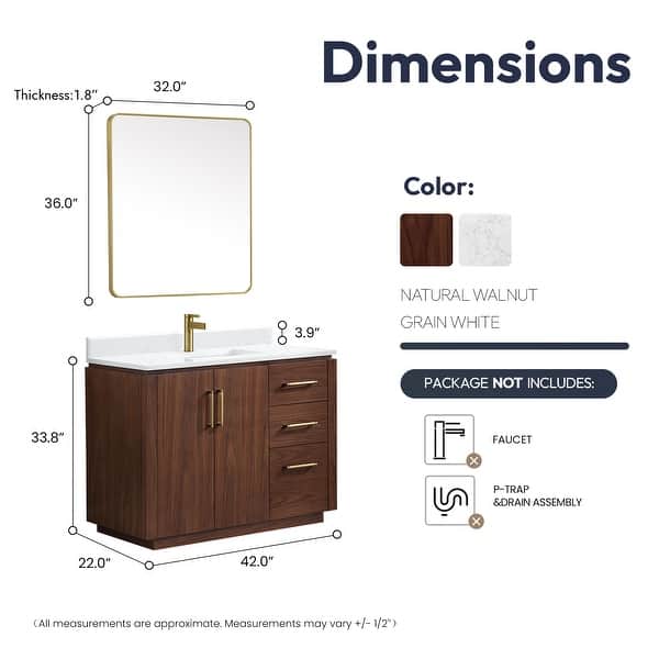 dimension image slide 10 of 16, San Single Bath Vanity with Composite Stone Top and Mirror