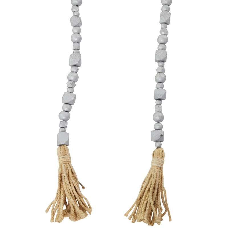 Bohemian Natural Wood Bead Garland with Cotton Tassels - 80 x 1