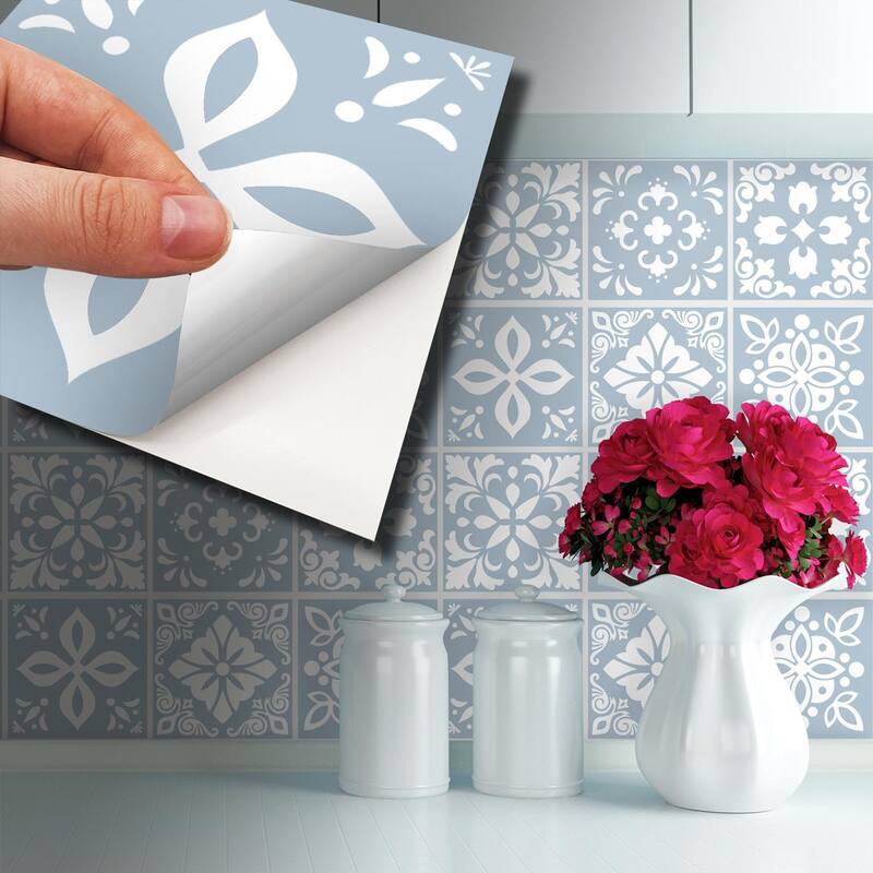 Walplus Triana Blue Grey Cemente Spanish Wall Tile Sticker Peel and Stick