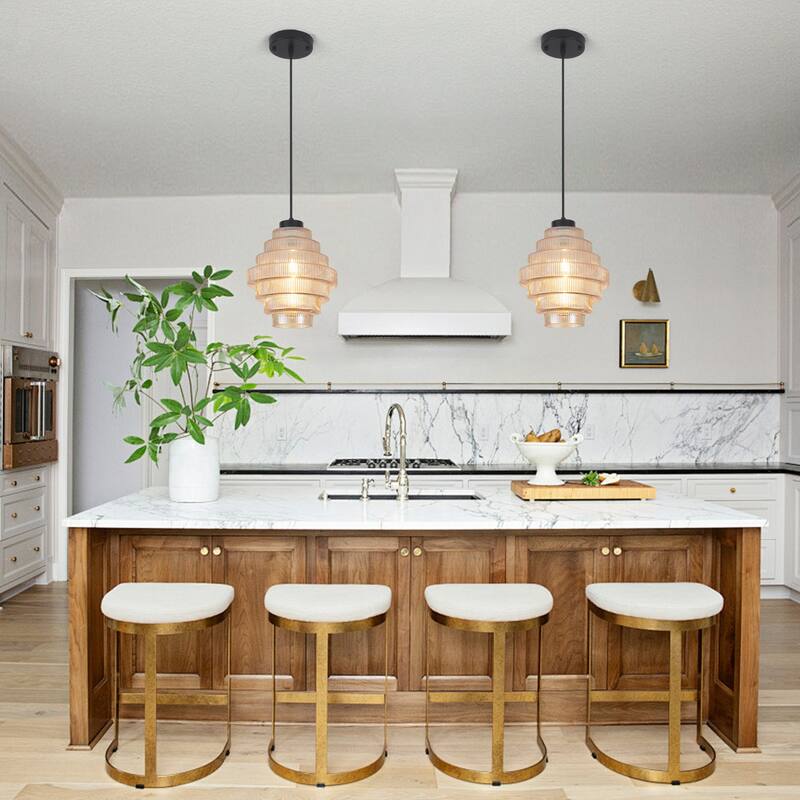 1-Light Classic Pendant Light with Glass Shade, Semi Flush Mount Chandelier for Dining Room Living Room Bedroom Kitchen