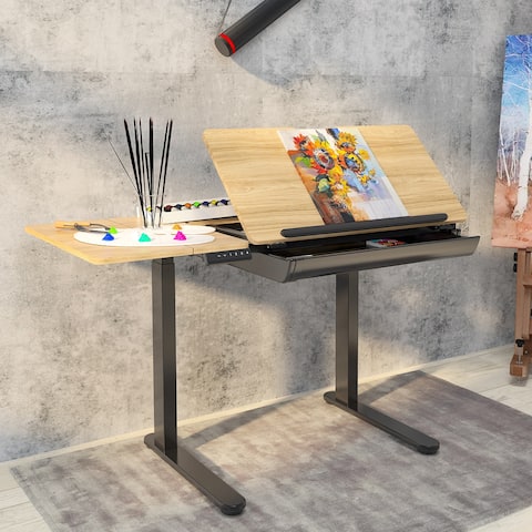 FlexiSpot Height Adjustable Drafting Table Multi-Function Drawing Table Tiltable Tabletop Reading Desk Office Computer Desk