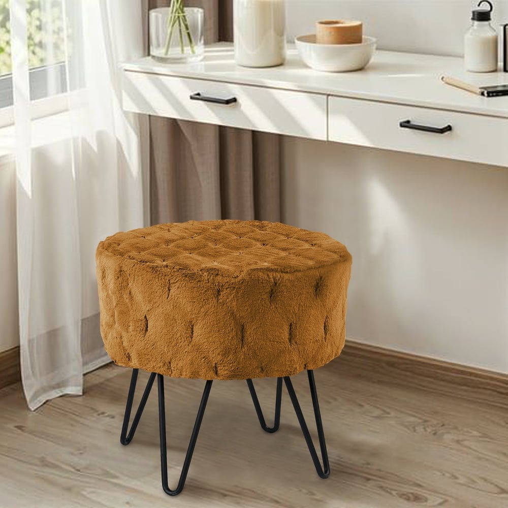 Jacquard Solid Fauxfur Round Ottoman