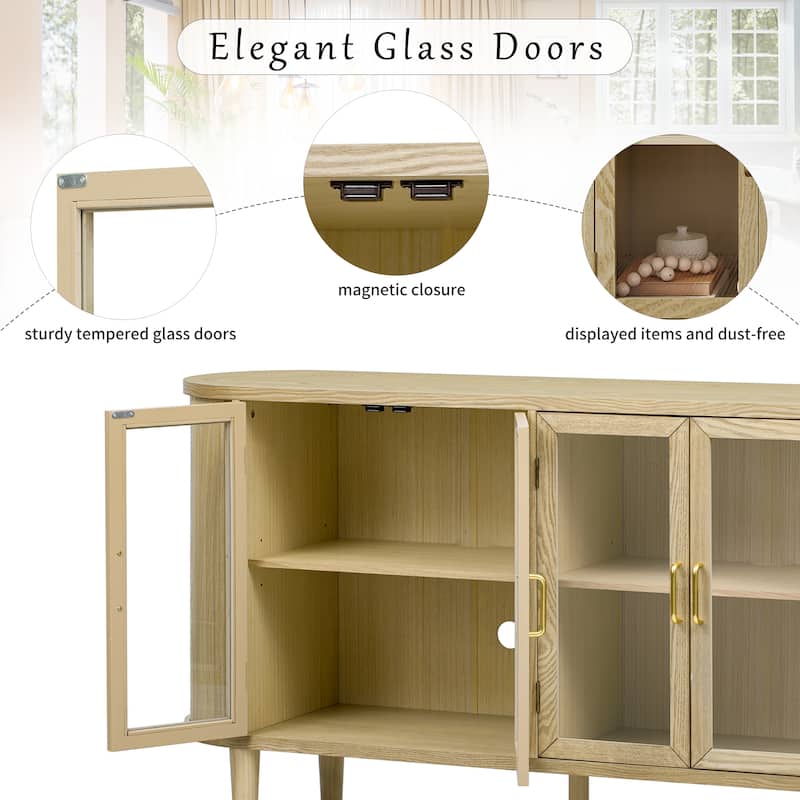 Farmhouse Sideboard Cabinet with Storage, Wood Buffet Cabinet with Glass Doors and Adjustable Shelves