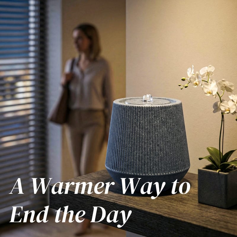 1.5lbs Easy to Move Ribbed Grey Fountain with Pump LED Light Indoor Outdoor Use