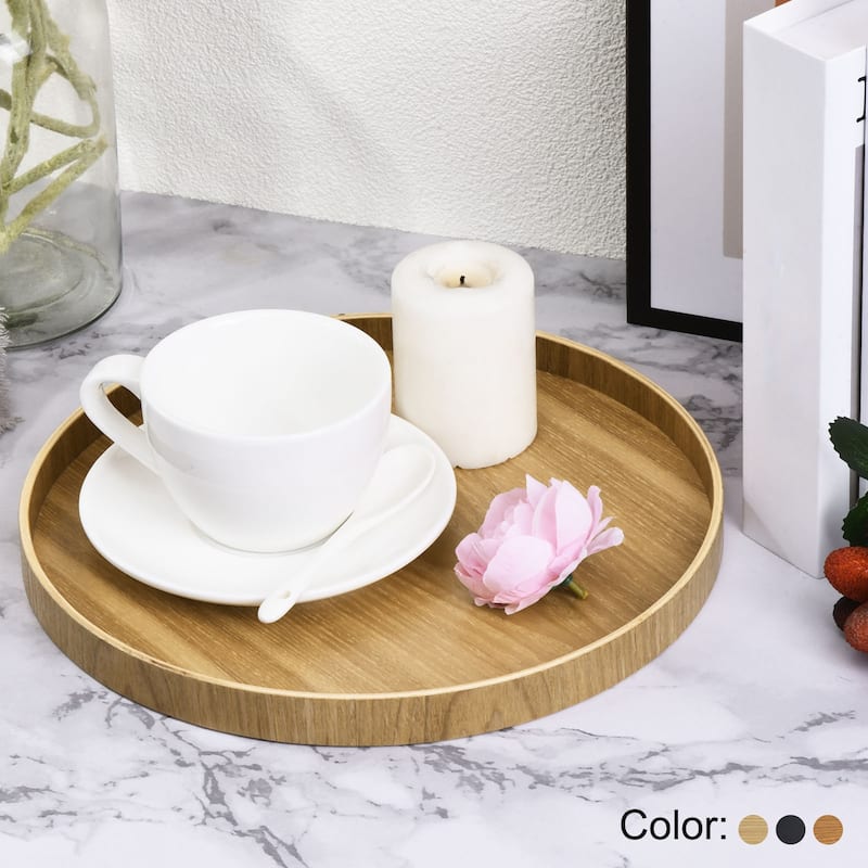 Wood Serving Tray Round Decorative Platter Home Kitchen Table, Brown