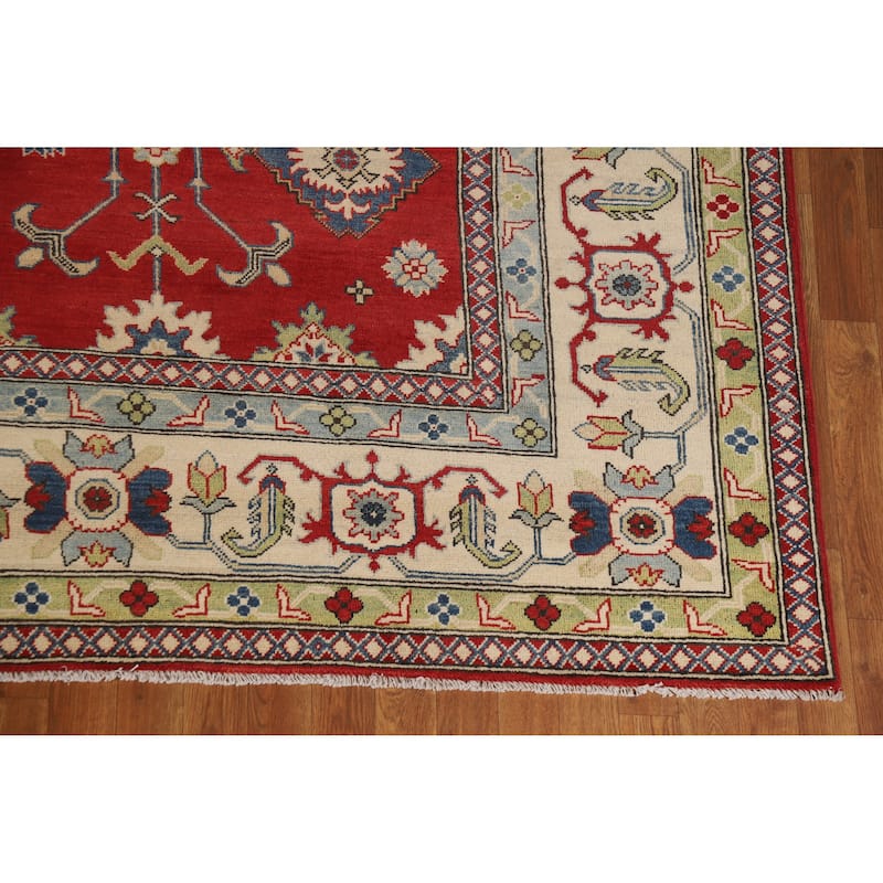 Hand Knotted Oriental 100% Wool Carpet Traditional Floral Red Kazak Area Rug - 11' 8'' X 9' 0''