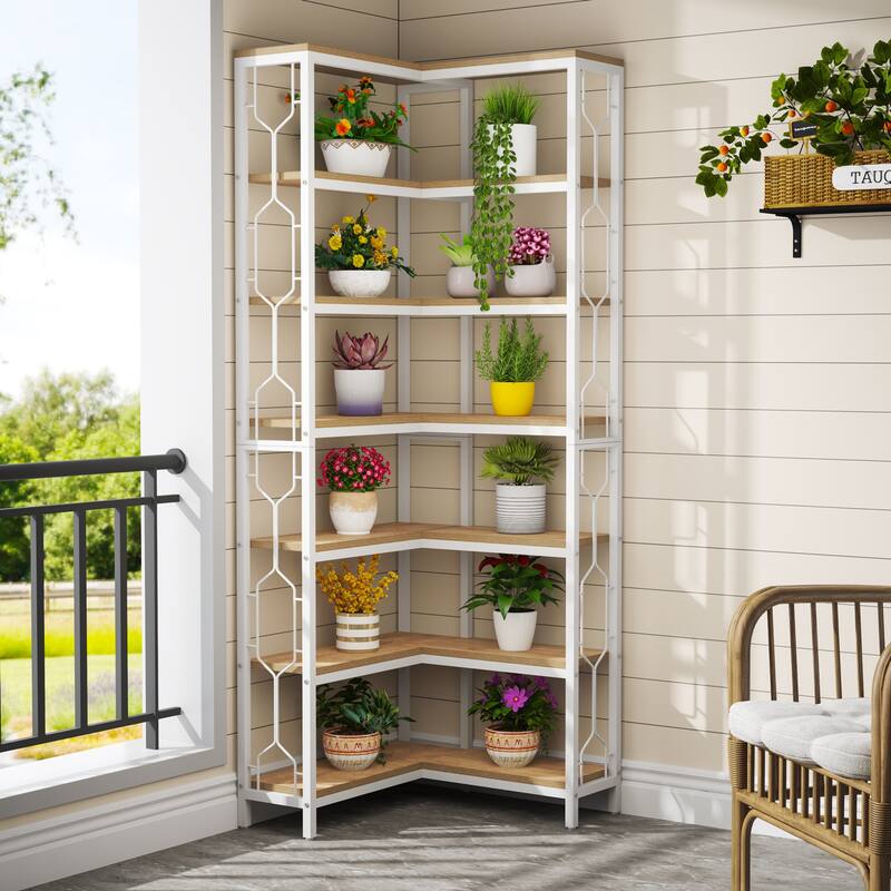 7-Tier Industrial Corner Bookshelf