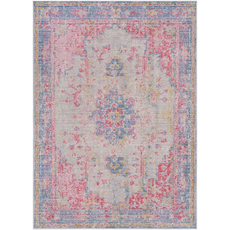 Vintage Distressed Oriental Pink and blue Area Rug - 2' x 3'