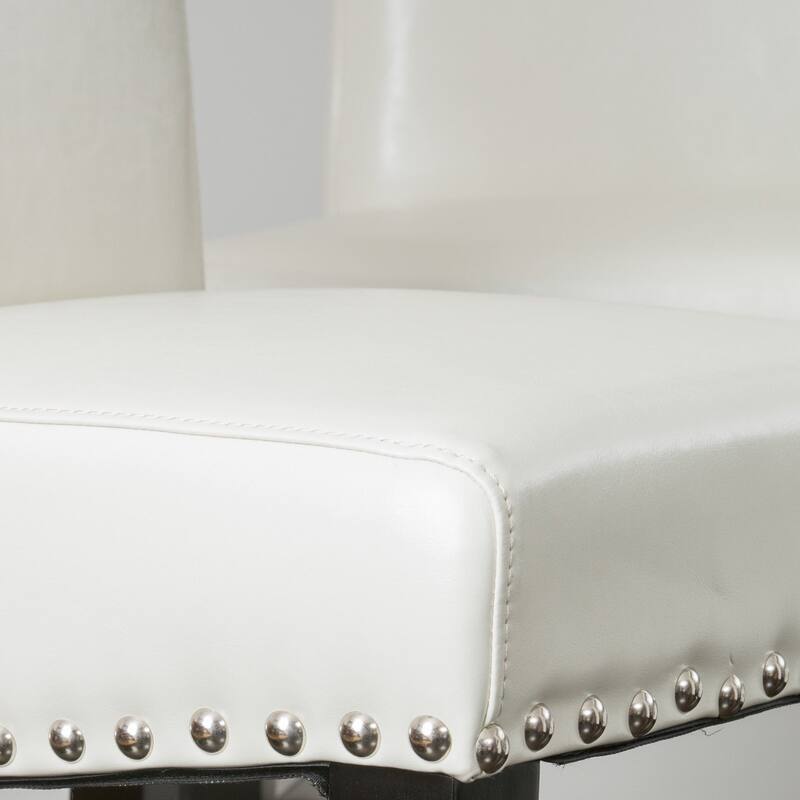 Modern Set of 2 Leather Counter Stools with Nail head Decoration and Upholstered for Bedroom and Dining Room