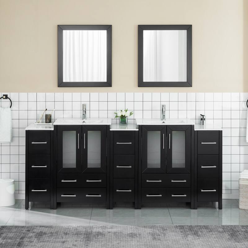 Vanity Art 84-Inch Double Sink Bathroom Vanity Set with Top and Free Mirrors - 84 X 18.1 X 35.8 - Espresso