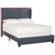 preview thumbnail 8 of 8, SAFAVIEH Blanchett Navy Linen Upholstered Tufted Wingback Bed (Full)