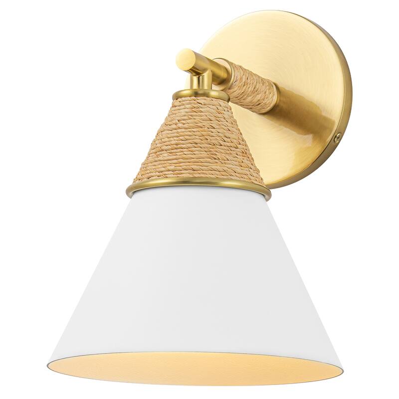 Wall Sconce with Milky Metal Cone Shade and Hand-Wrapped Jute Rope