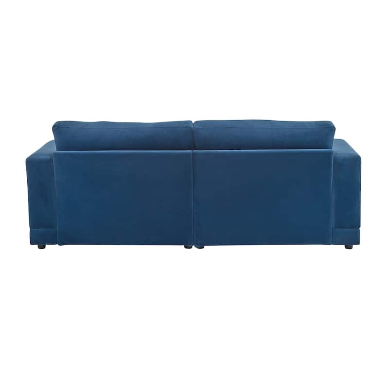 81'' Navy Blue Modern Square Arm Sofa with Velvet Upholstery
