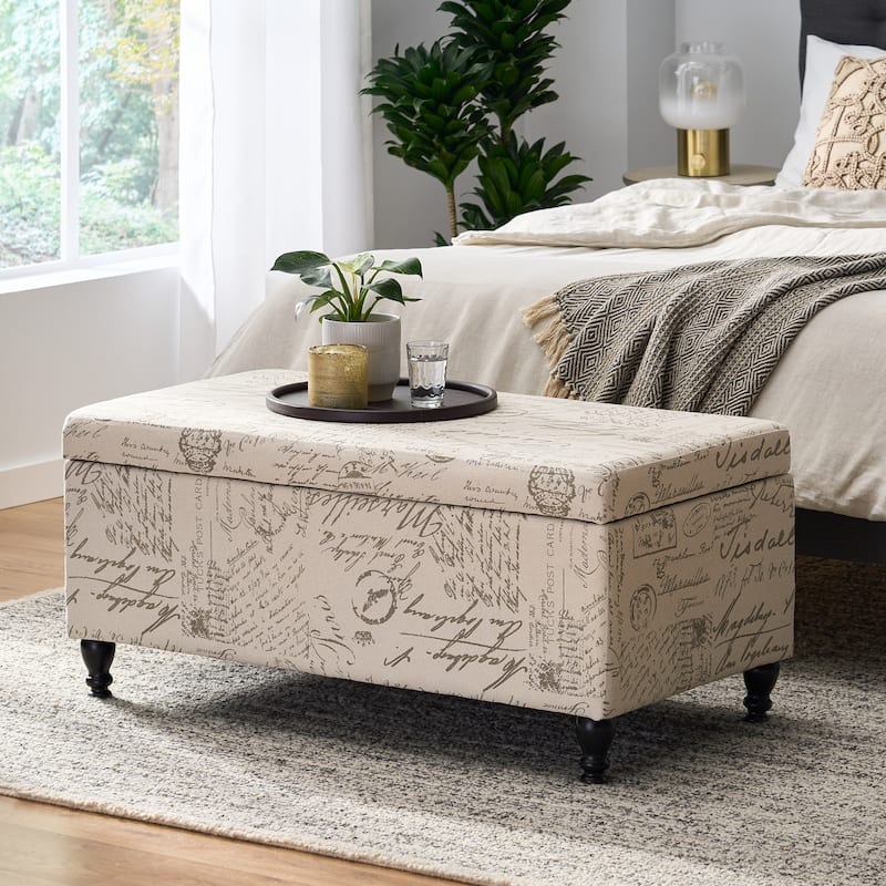 Flip Top Upholstered Storage Bench Ottoman for Bedroom or Living Room