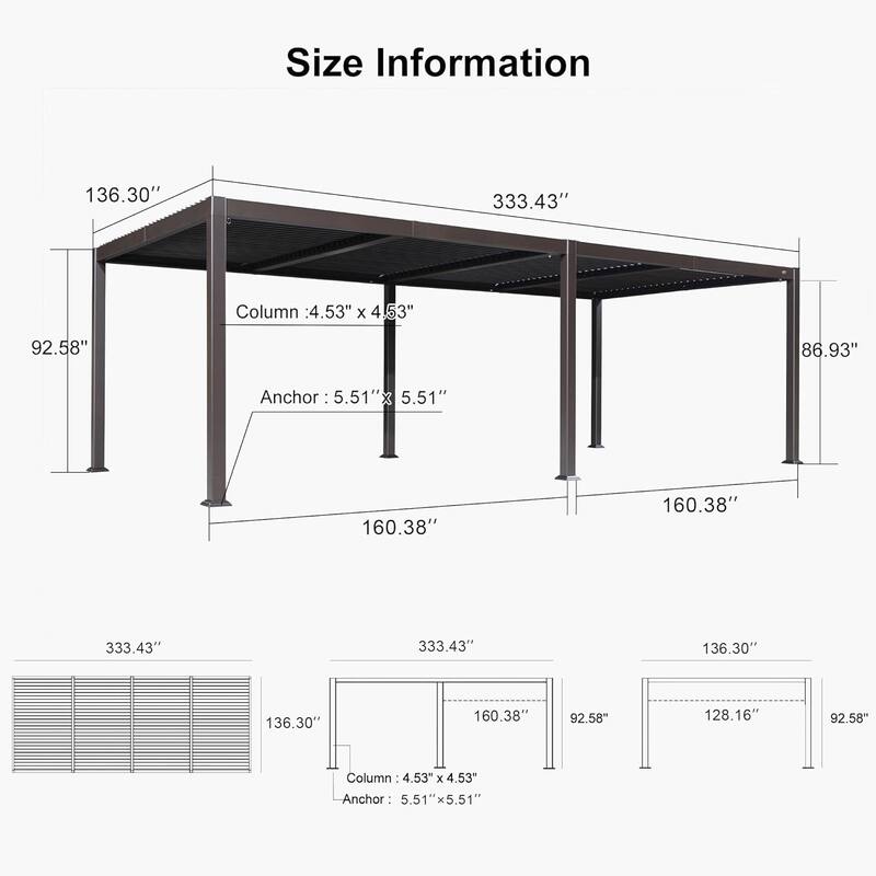 PURPLE LEAF Solar Louvered Pergola with LED String Lights Aluminum Outdoor Pergola with Adjustable Roof for Patio Garden
