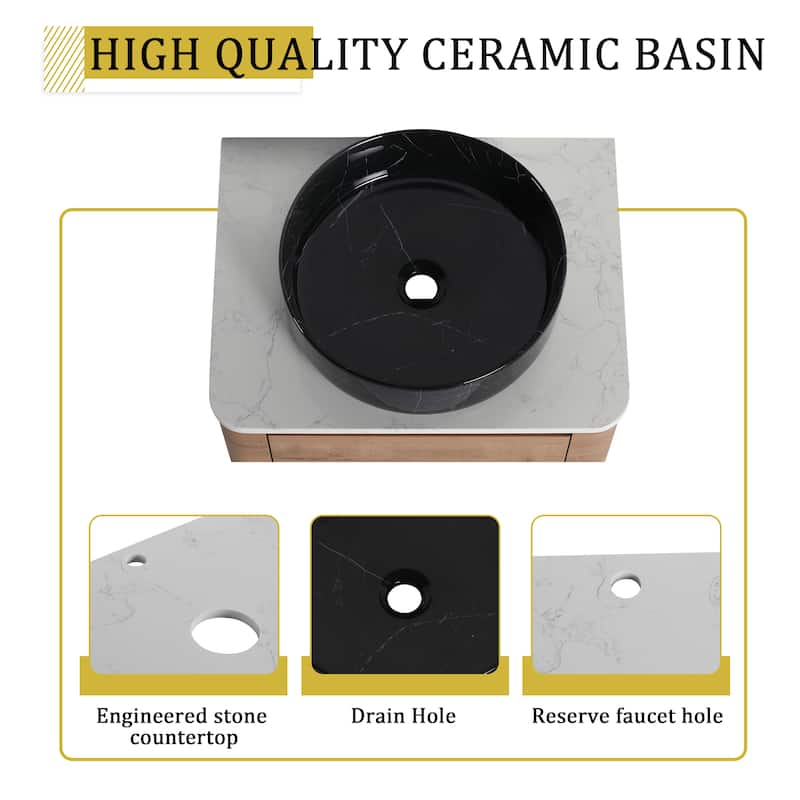 24'' Wall-Mounted Bathroom Vanity With Ceramic Art Sink & 1-Soft-Close Door,KD-Packing, Plywood
