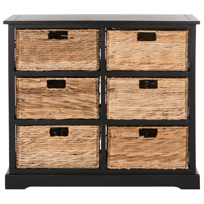 SAFAVIEH Fidelia Distressed Black 6-Drawer Wicker Basket Storage Chest - 32.1" x 13.4" x 29.5" - 32Wx13Dx30H - Distressed Black