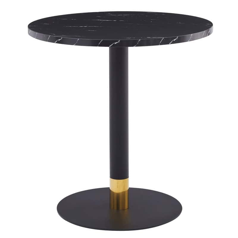 Vail Round Dining Table 27 in. Sintered Stone Tabletop in Black Stainless Steel Round Pedestal Base with Gold Accents - Black