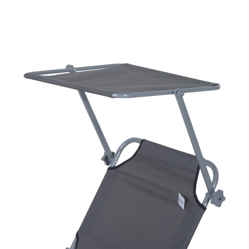 Outdoor Portable Lounge Chair, Adjustable Folding Chaise Lounge with Sun Shade