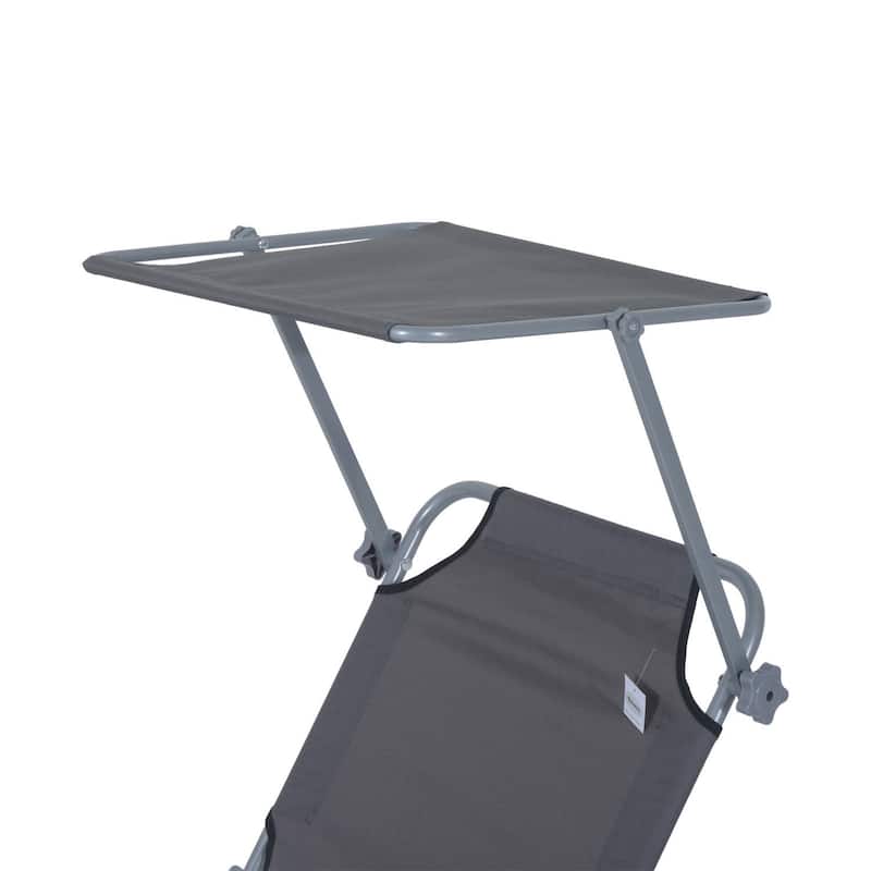 Outsunny Outdoor Lounge Chair, Adjustable Folding Chaise Lounge, Tanning Chair with Sun Shade for Beach, Camping, Backyard