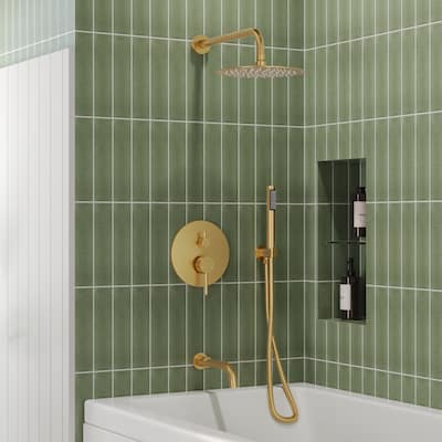 Pressure Balance 3-Functions Shower Head System 10" Shower Faucet Set with Tub Faucet Spout