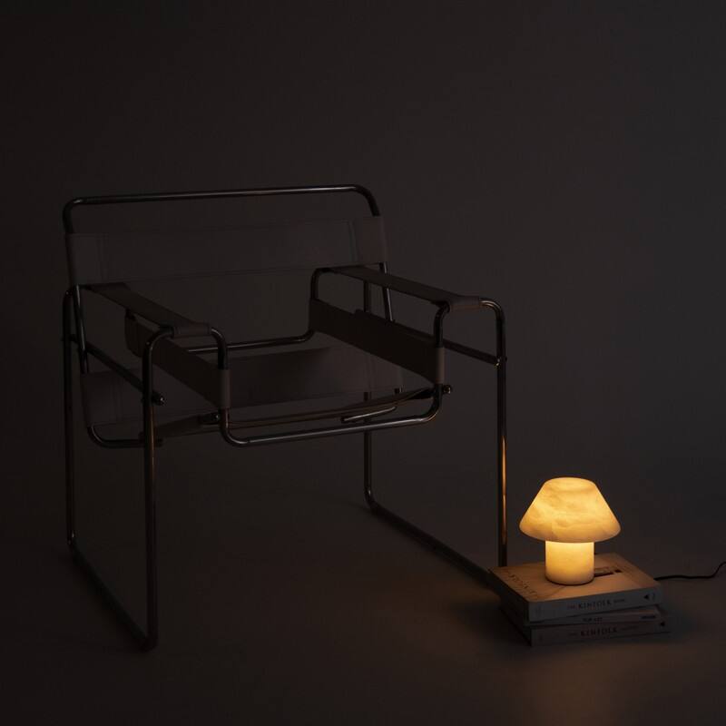 Brightech Alora LED Marbled Natural White Alabaster Stone Modern Industrial Empire Bedside Nightstand Desk Lamp