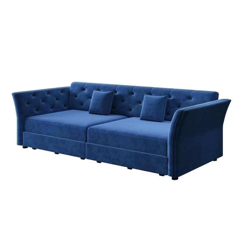 Homy Casa 100"/74" Oversize 4-Seater Convertible Pull Out Sofa Bed with Flower Tufted Velvet