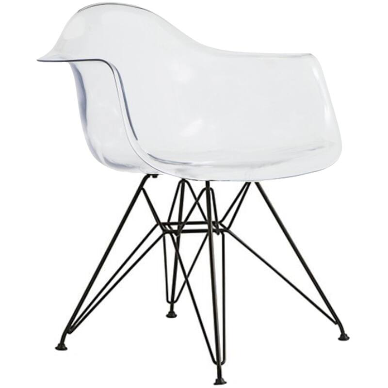 Set of 2 Clear Modern Designer Acrylic Plastic Chair With Arms Armchairs Dining Silver Solid Chrome Office