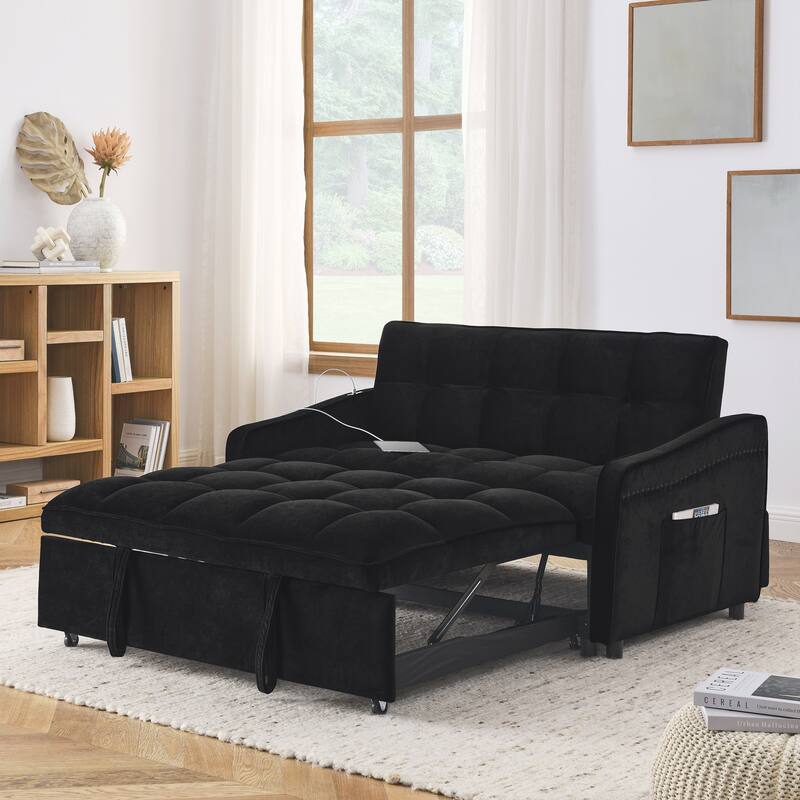 Loveseats Sofa Bed with Pull-out Bed,Adjsutable Back and Two Arm Pocket