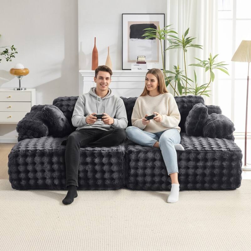 93" Velvet King Size Chaise Lounge Sofa Bed Sleeper Sofa with Dual Mattress