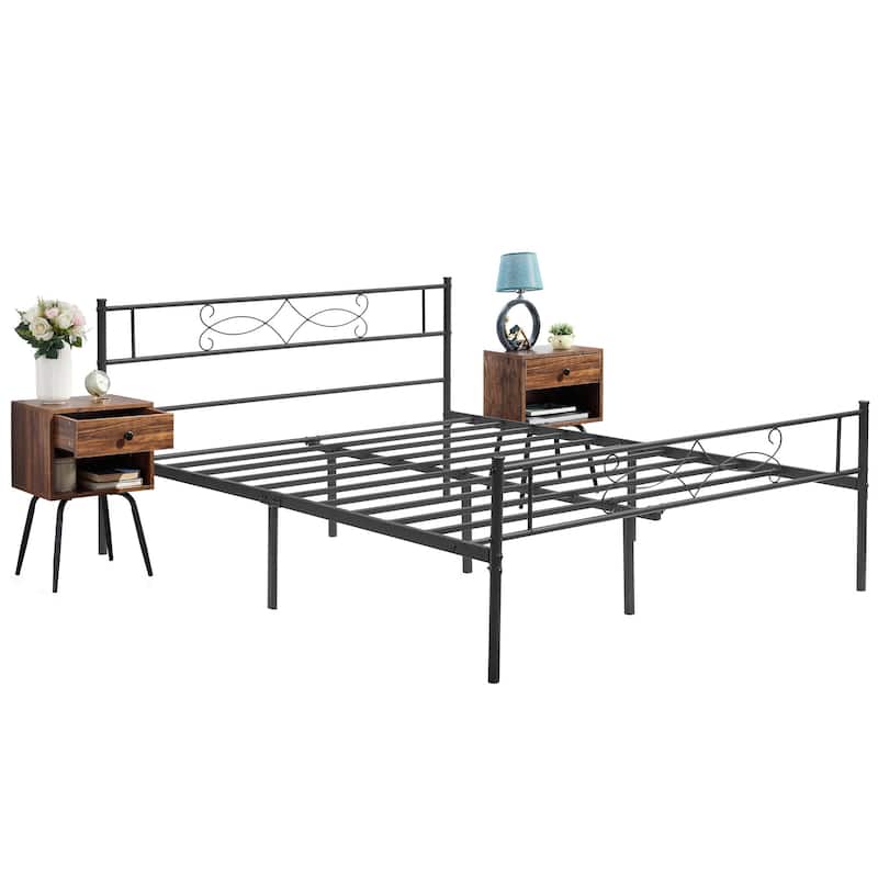 Taomika 3-pieces Bed Frame and Brown Nightstands Bedroom Sets
